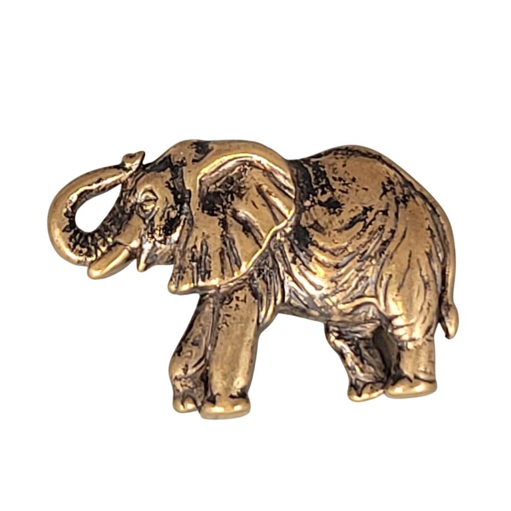 Vintage Gold Brass-Toned Elephant Brooch Pin 1.8" Collectible Animal Jewelry